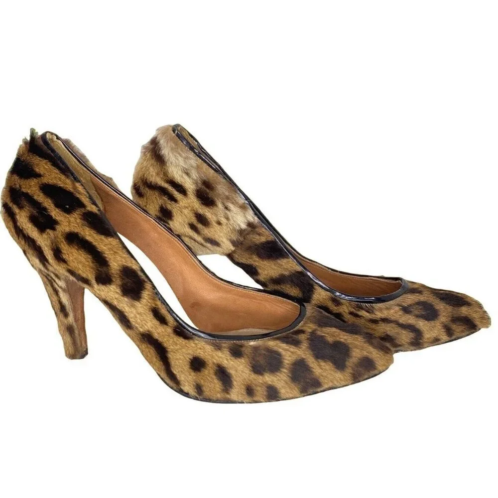 Handmade vintage  genuine‎ leopard skin pump heels  women size 8